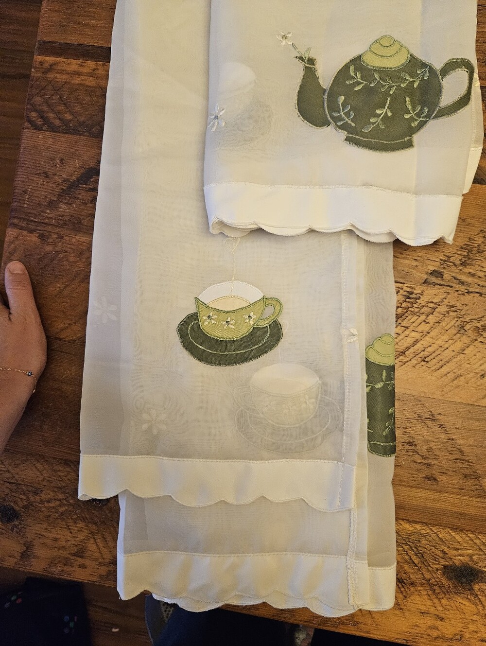 Vintage Handmade Embroidered Sheer Layered Kitchen Curtain (Set of 2)
